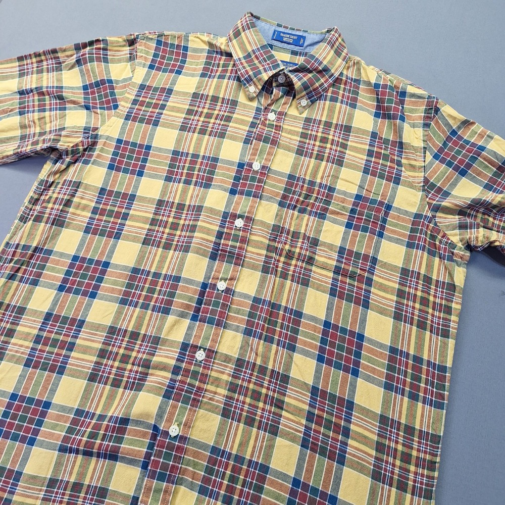 Pendleton Mens Seaside Shirt Large Yellow Madras Plaid Short Sleeve Button Down